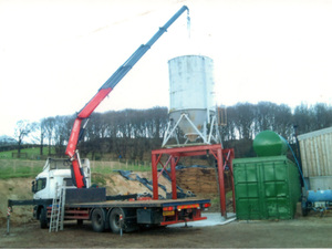 Transportation and erecting of silo at farm near Denby Dale.