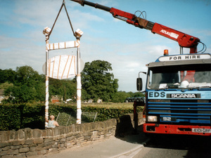 Installation of signage in Fenay Bridge, Huddersfield