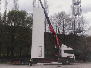Transportation and installation of wind turbine tower for rescue training at Greenfield.